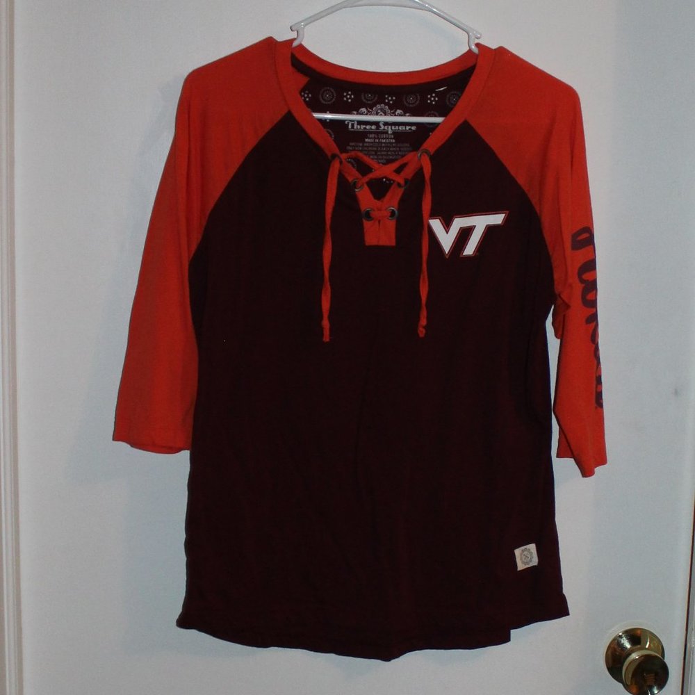 Three Square Ladies Lace up Virginia Tech Shirt